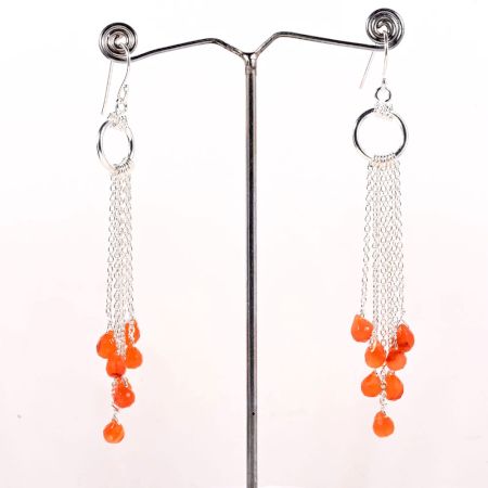 Silver Plated Brass Drop Dangle Earrings with Carnelian Gemstone